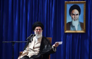Iranian supreme leader Ayatollah Ali Khamenei delivers a speech just outside Tehran